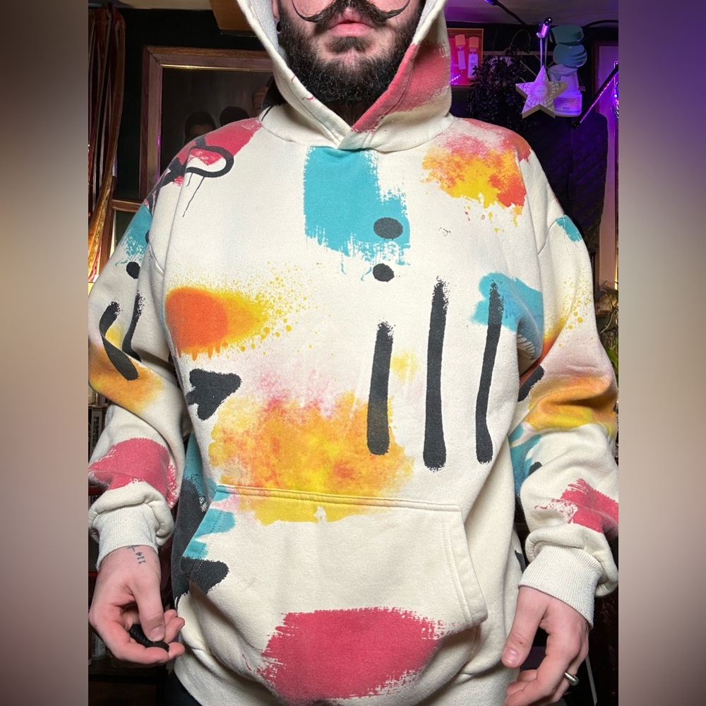 PacSun Men's Large Multicolor Graphic Hoodie paint strokes